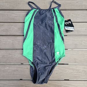TYR Durafast Elite Women's Viper Grey/green Diamondfit 1 Pc Swimsuit Sz 30 New